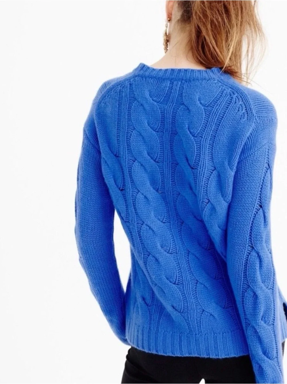 J.Crew Blue Cable Knit Crewneck Sweater 100% Cotton Size XS
